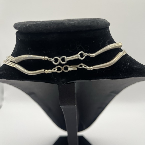 Pair Strand Liquid Silver Bib Necklaces Stamp Sterling Black Beads (Onyx?) 21g - Picture 3 of 16